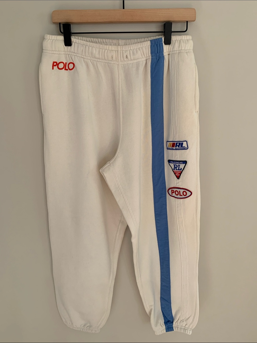 POLO Ralph Lauren Women’s Racing Patch Stripe Jogger Sweatpants White Medium